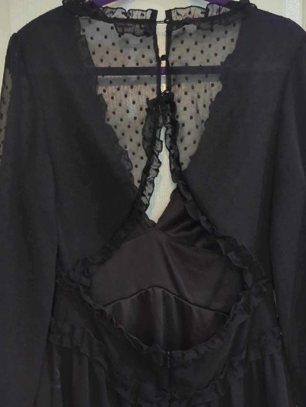 Black Ruffled V-Neck Sheer Sleeve Dress XL - Picture 6 of 8